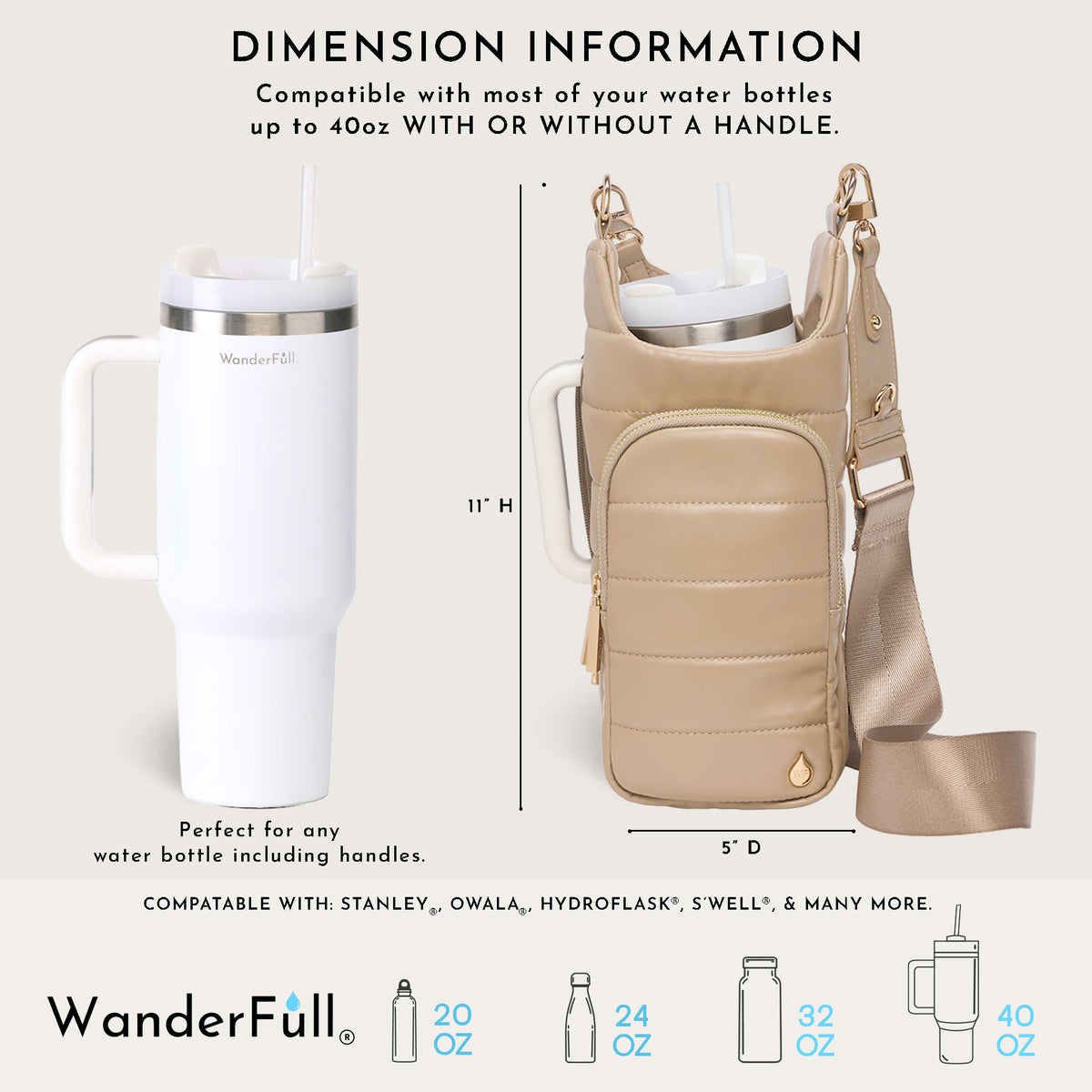 HydroBag® HANDLE®- Taupe Vegan Leather with Strap Bundle