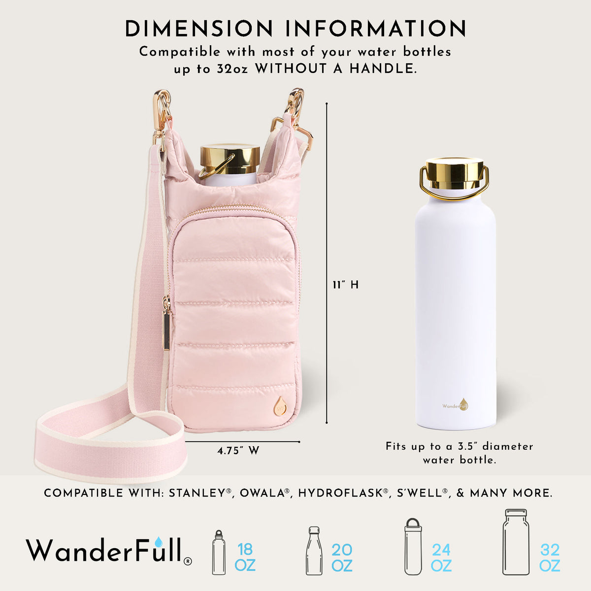 Blush HydroBag® with Blush and Ivory Striped Strap