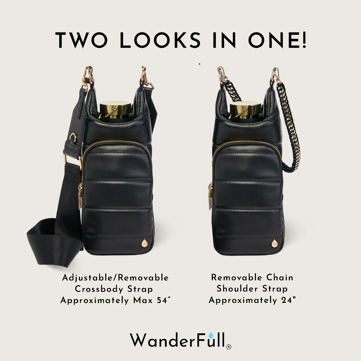 Black Vegan Leather HydroBag® with Strap Bundle