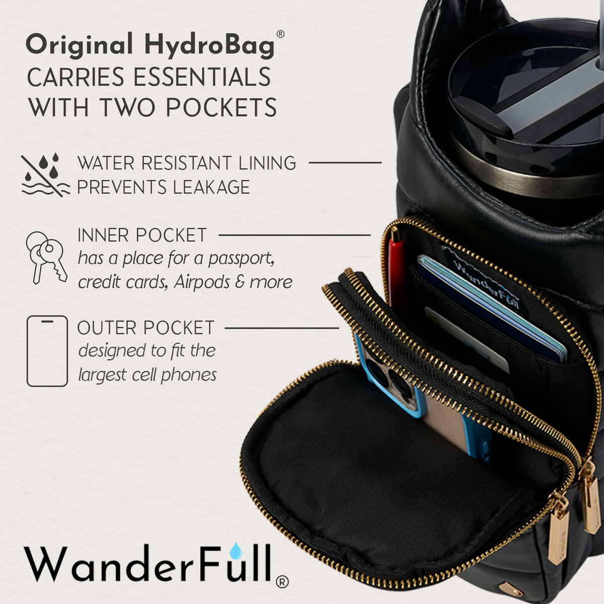 HydroBag® HANDLE®- Black Vegan Leather with Strap Bundle
