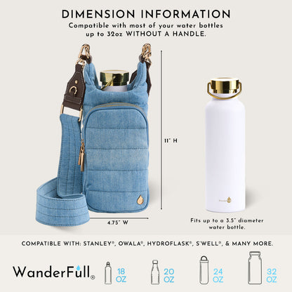 Light Denim HydroBag® with Gold Hardware and Denim overlaid Vegan Leather Strap