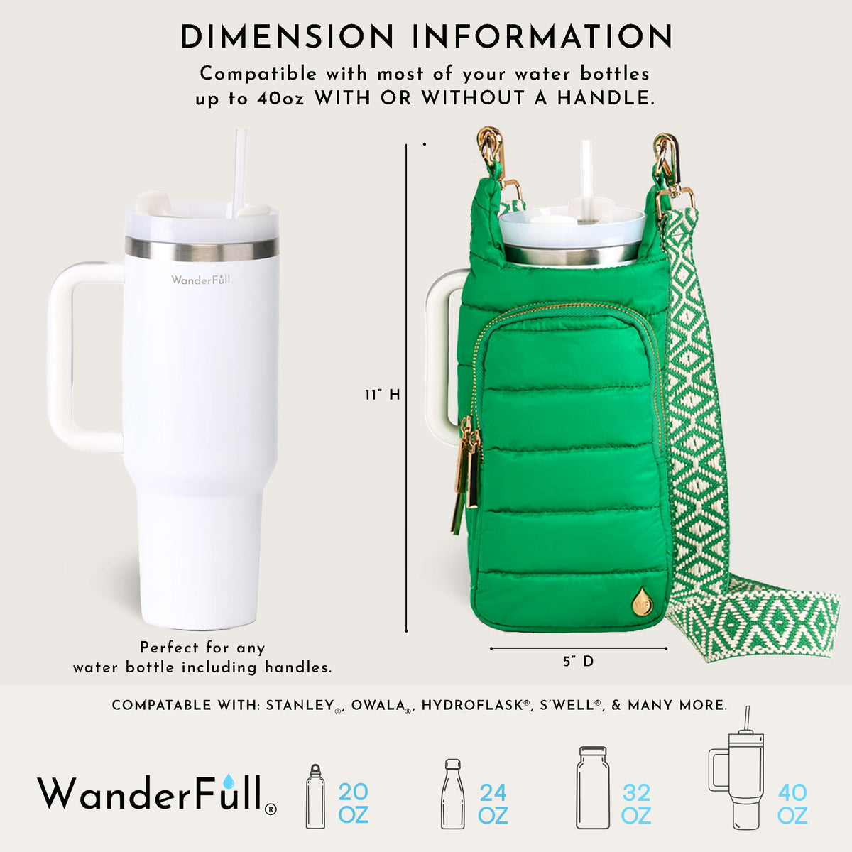 HydroBag® HANDLE®- Kelly Green with Green and White patterned strap