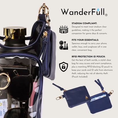 Clear HydroBag® Stadium with Navy Trim and Matching RFID Pouch