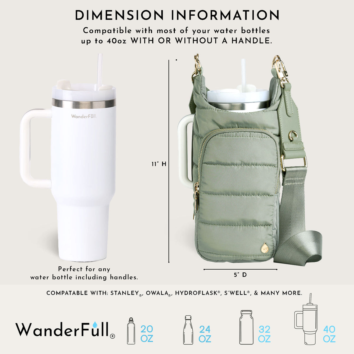 HydroBag® HANDLE® - Sage Green with Solid Vegan Leather Trimmed Strap