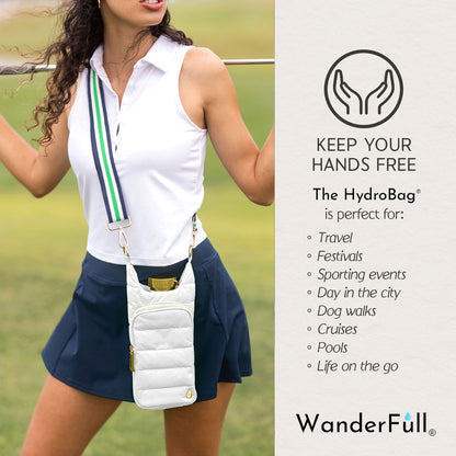 White Ripstop HydroBag® with White, Green, Navy Striped Strap