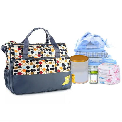 5‑Piece Baby Diaper Bag Set – Waterproof Nappy Tote with Changing Pad, Bottle Bag & Food Bag (Pink/Grey/Black/Blue)
