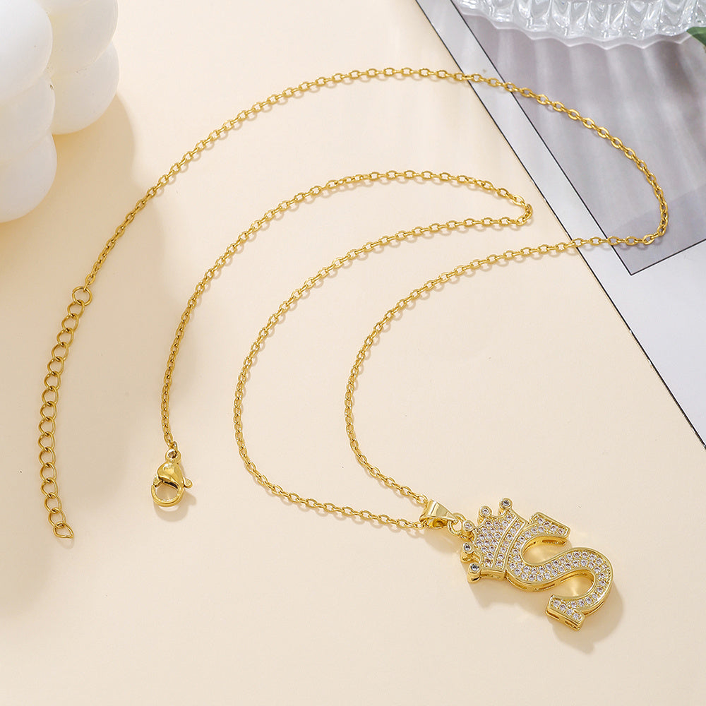1PCS Fashionable Gold Zircon Uppercase Letter Popular Pendant Necklace Suitable For Daily Use Festivals Parties Gifts Jewelry Set