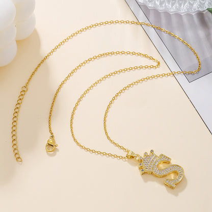1PCS Fashionable Gold Zircon Uppercase Letter Popular Pendant Necklace Suitable For Daily Use Festivals Parties Gifts Jewelry Set