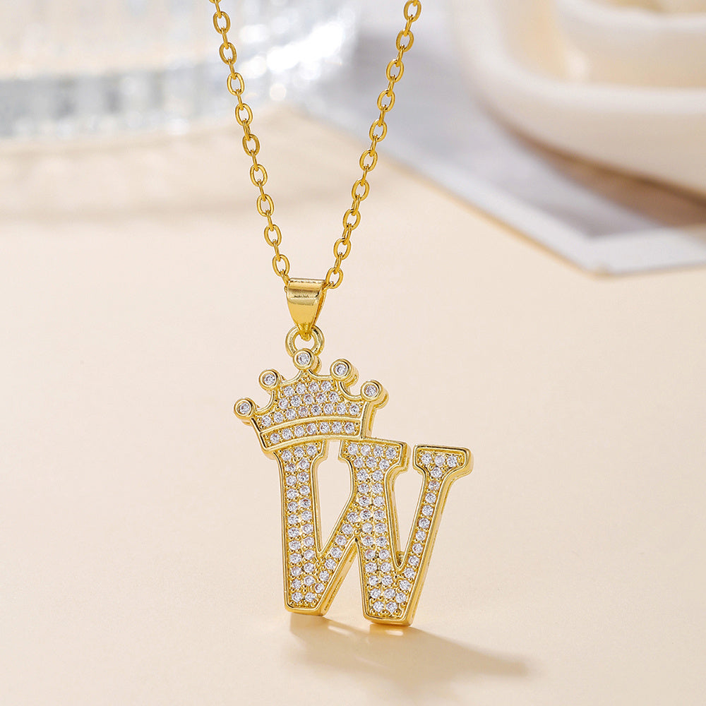 1PCS Fashionable Gold Zircon Uppercase Letter Popular Pendant Necklace Suitable For Daily Use Festivals Parties Gifts Jewelry Set