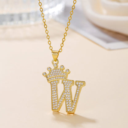 1PCS Fashionable Gold Zircon Uppercase Letter Popular Pendant Necklace Suitable For Daily Use Festivals Parties Gifts Jewelry Set