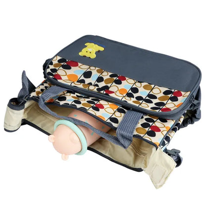 5‑Piece Baby Diaper Bag Set – Waterproof Nappy Tote with Changing Pad, Bottle Bag & Food Bag (Pink/Grey/Black/Blue)