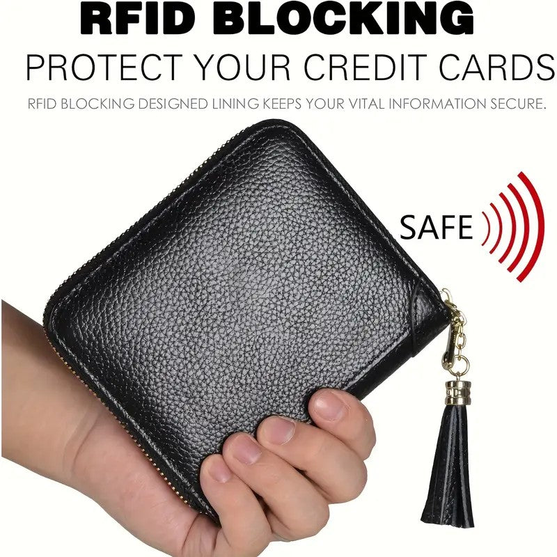 Mini Credit Card Holder For Women RFID Blocking Zipper Coin Purse Large Capacity