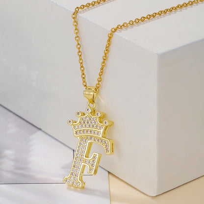1PCS Fashionable Gold Zircon Uppercase Letter Popular Pendant Necklace Suitable For Daily Use Festivals Parties Gifts Jewelry Set