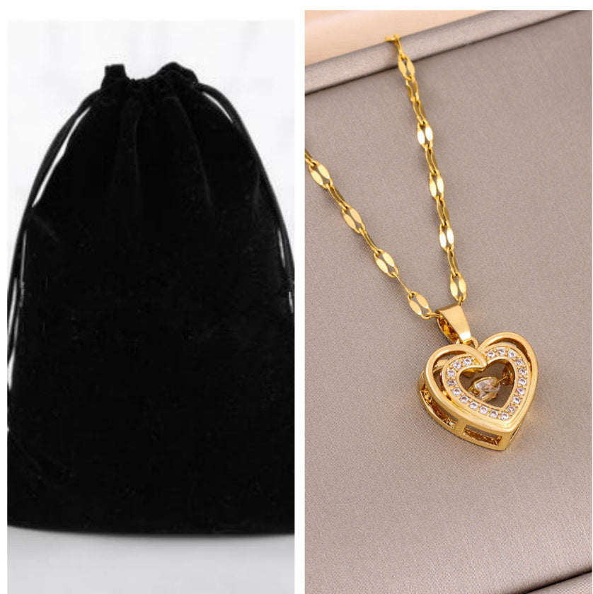 Double-layer Love Necklace With Rhinestones Titanium Steel Heart Pendant Fashion Jewelry Woman Valentines Day Gift