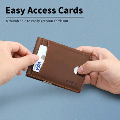 Slim Bifold Leather Wallet for Men – RFID Blocking & Money Clip Convenience