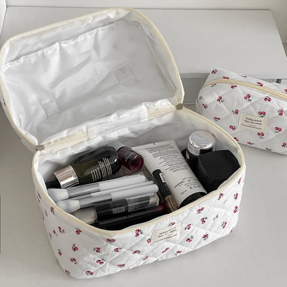 Quilted Berry Cosmetic Bag – Fresh & Sweet Travel Organizer Bag Girl Portable