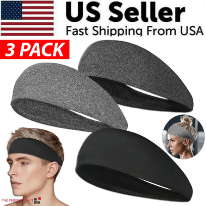 3-Pack Sports Sweatband Headbands – Stretch Fit for Men & Women