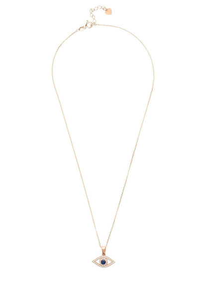 Evil Eye Elliptical Necklace Blue Rosegold