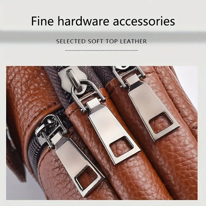 Leather Mobile Phone Shoulder Bag with Belt Clip & Card Slots