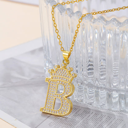 1PCS Fashionable Gold Zircon Uppercase Letter Popular Pendant Necklace Suitable For Daily Use Festivals Parties Gifts Jewelry Set