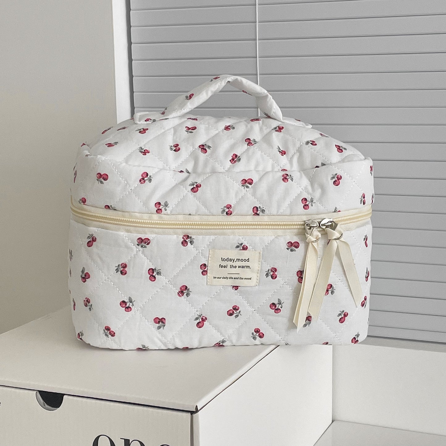 Quilted Berry Cosmetic Bag – Fresh & Sweet Travel Organizer Bag Girl Portable
