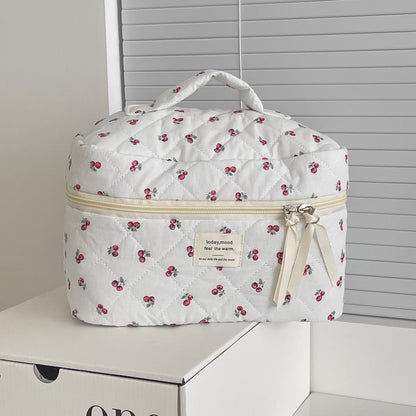 Quilted Berry Cosmetic Bag – Fresh & Sweet Travel Organizer Bag Girl Portable
