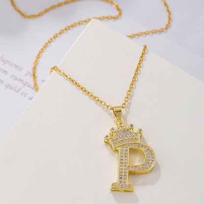 1PCS Fashionable Gold Zircon Uppercase Letter Popular Pendant Necklace Suitable For Daily Use Festivals Parties Gifts Jewelry Set