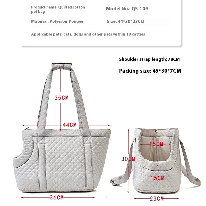 Quilted Pet Shoulder Bag – Korean Style Portable Travel Carrier