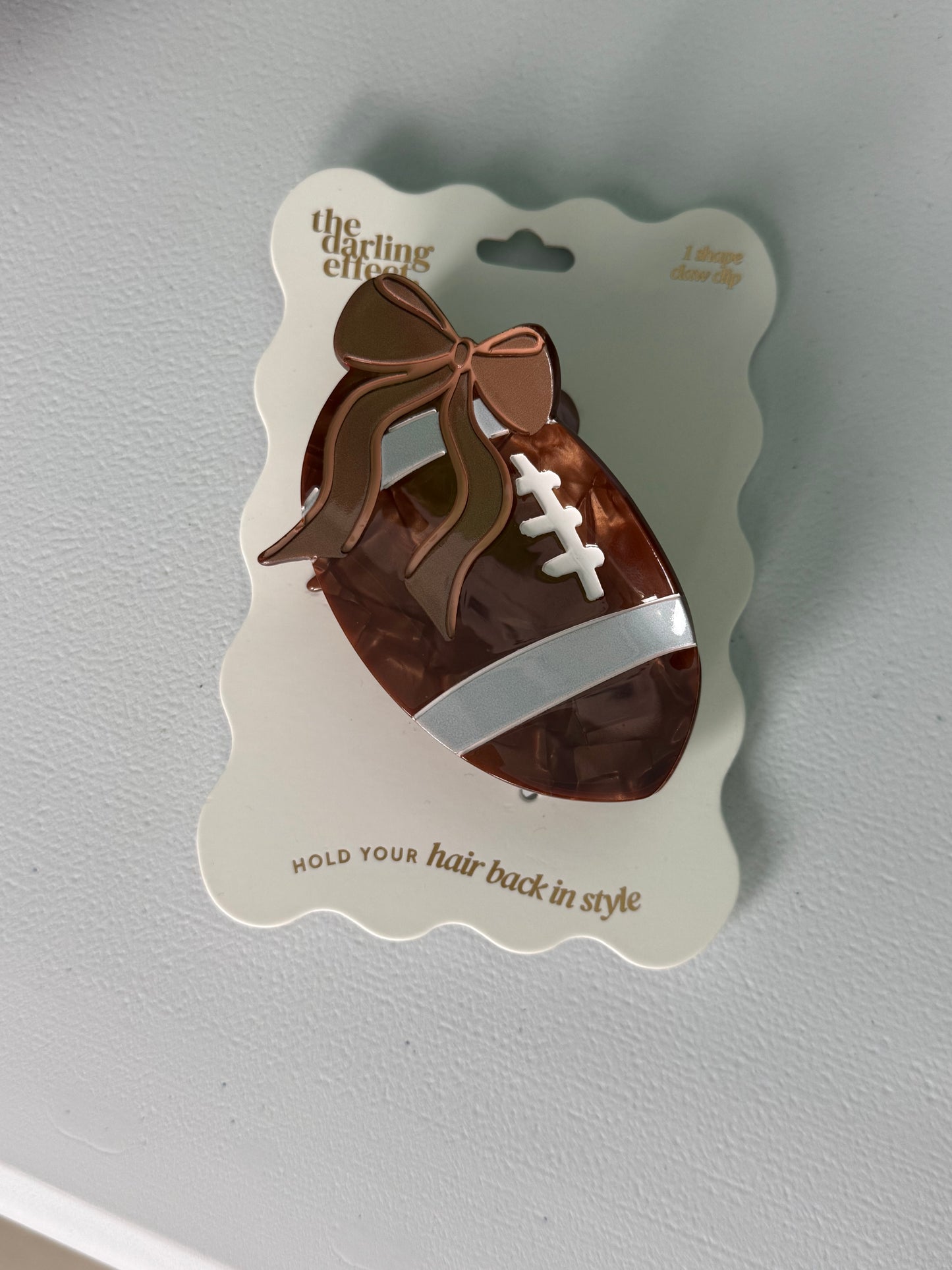 Football & Bow Acetate Claw Clip – Game Day Hair Accessory
