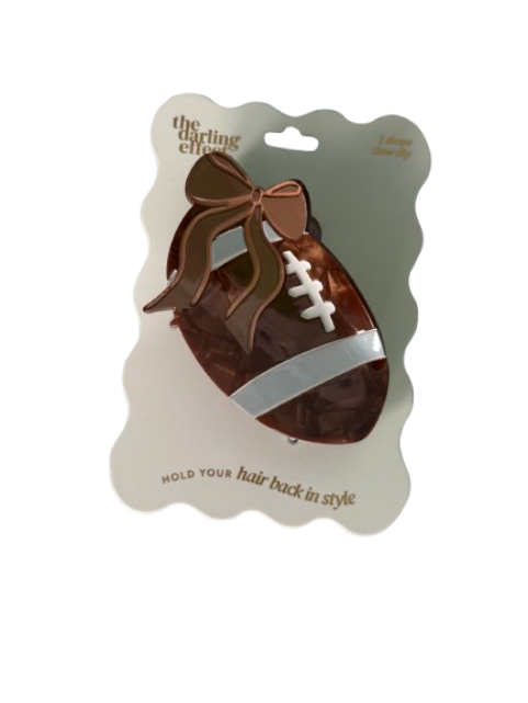 Football & Bow Acetate Claw Clip – Game Day Hair Accessory