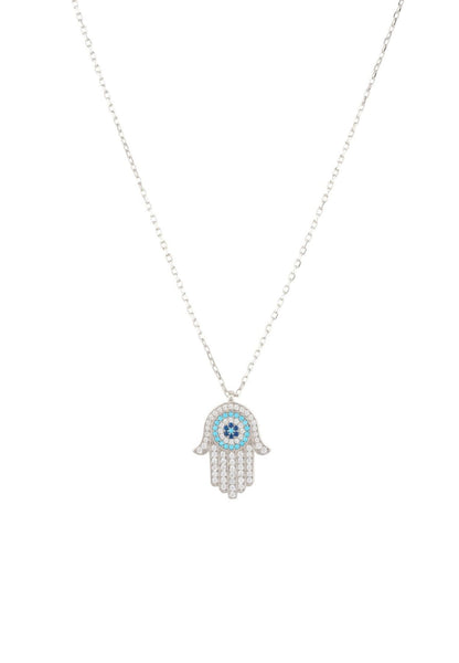 Hamsa Hand with Evil Eye Pendant Necklace – Turquoise & Sterling Silver