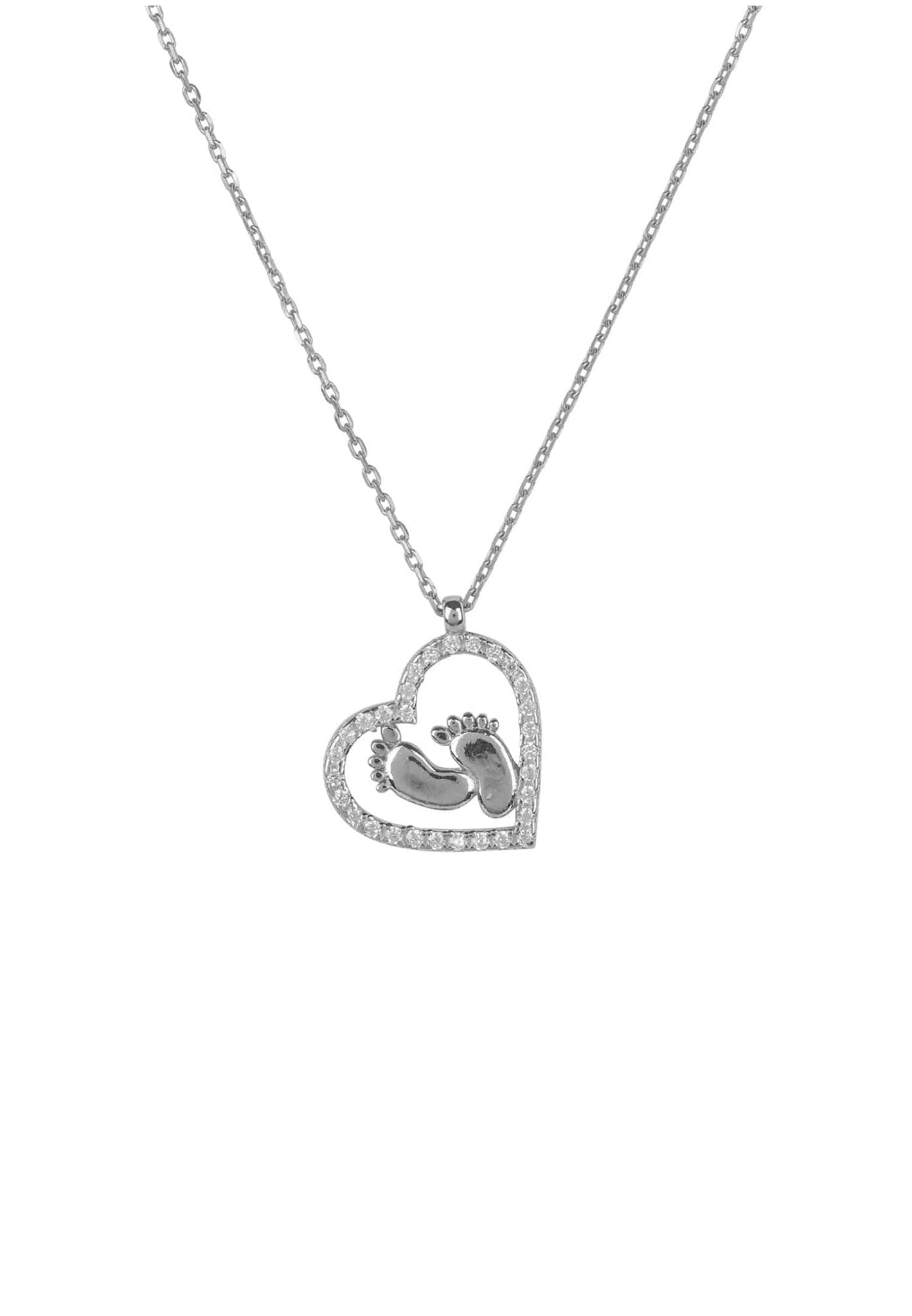 Heart Mum Pendant Necklace – Sterling Silver & Sparkling Zircon Detail