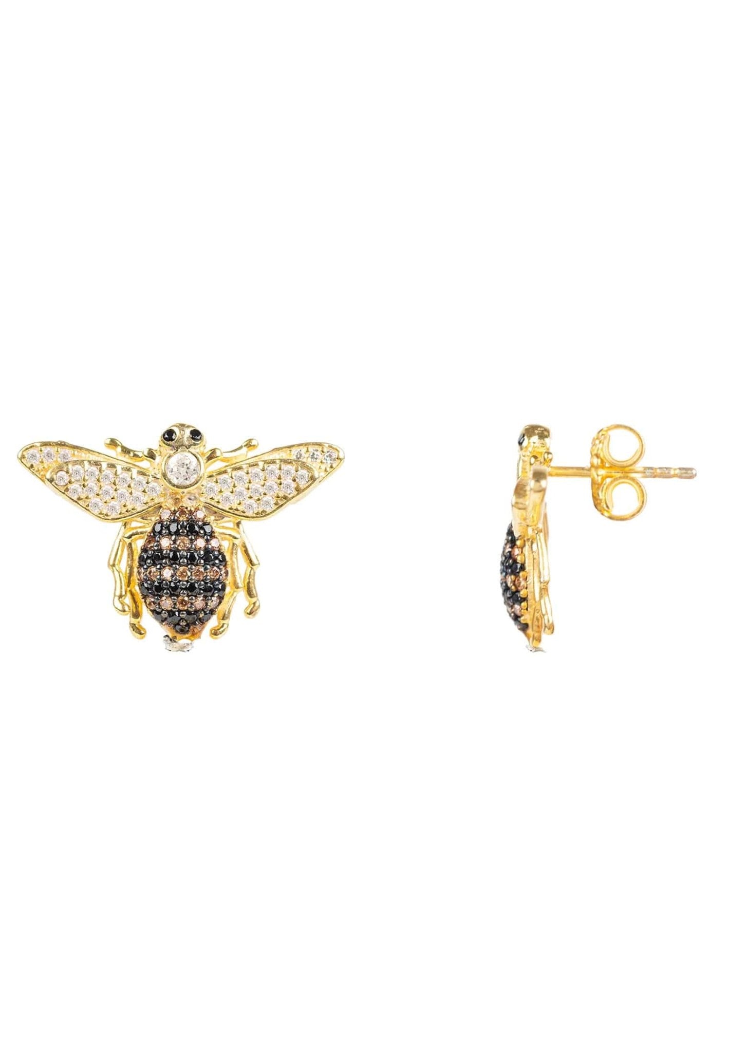 Honey Bee Stud Earrings – Gold & Sparkling Zircon Detail