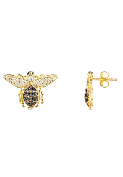 Honey Bee Stud Earrings – Gold & Sparkling Zircon Detail