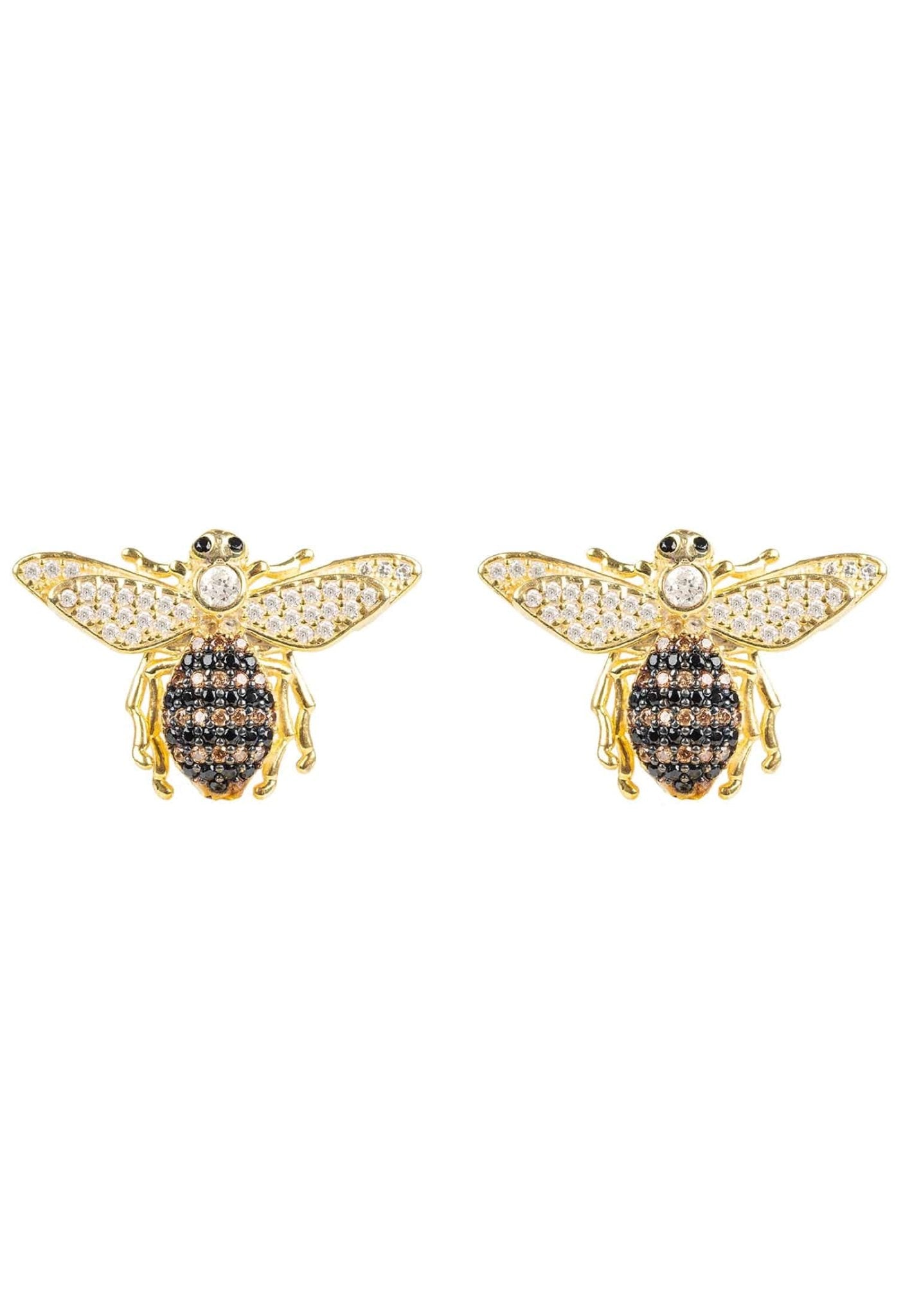 Honey Bee Stud Earrings – Gold & Sparkling Zircon Detail