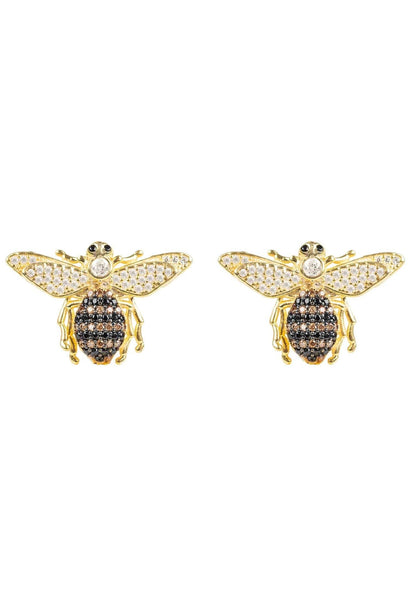 Honey Bee Stud Earrings – Gold & Sparkling Zircon Detail