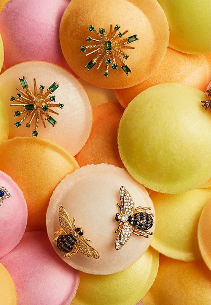Honey Bee Stud Earrings – Gold & Sparkling Zircon Detail