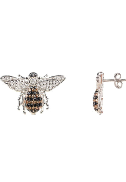 Honey Bee Stud Earrings – Sterling Silver & Sparkling Zircon Detail