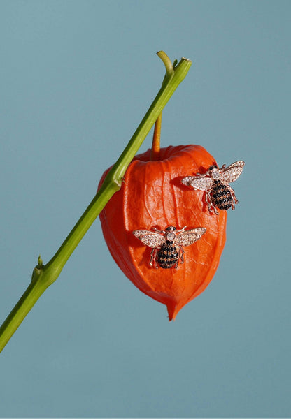 Honey Bee Stud Earrings – Sterling Silver & Sparkling Zircon Detail