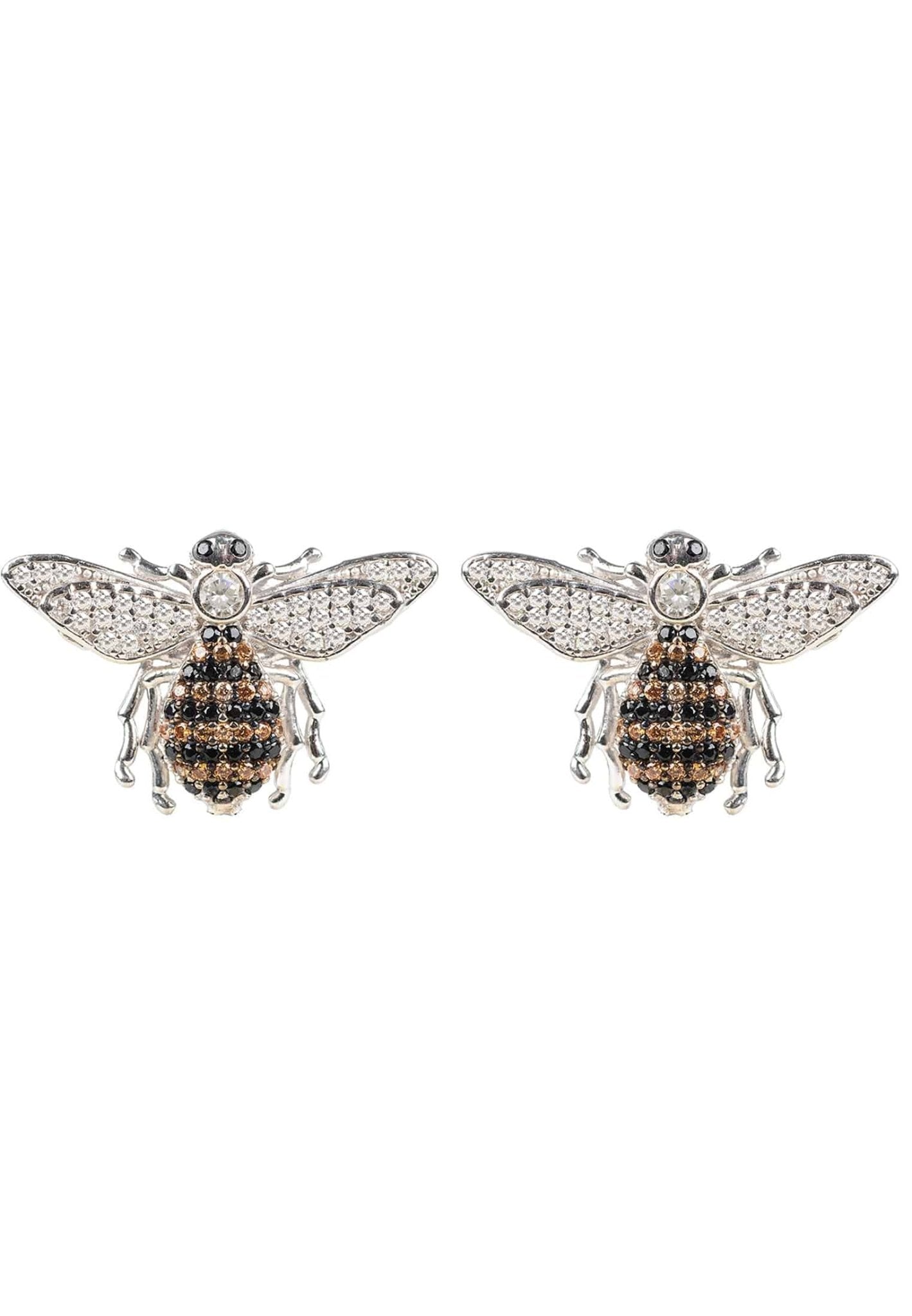 Honey Bee Stud Earrings – Sterling Silver & Sparkling Zircon Detail