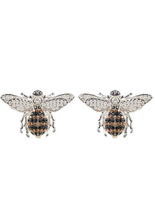 Honey Bee Stud Earrings – Sterling Silver & Sparkling Zircon Detail