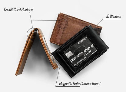 Texas Tech University Red Raiders Premium Black Leather Wallet, Front Pocket Magnetic Money Clip, Laser Engraved, Vegan