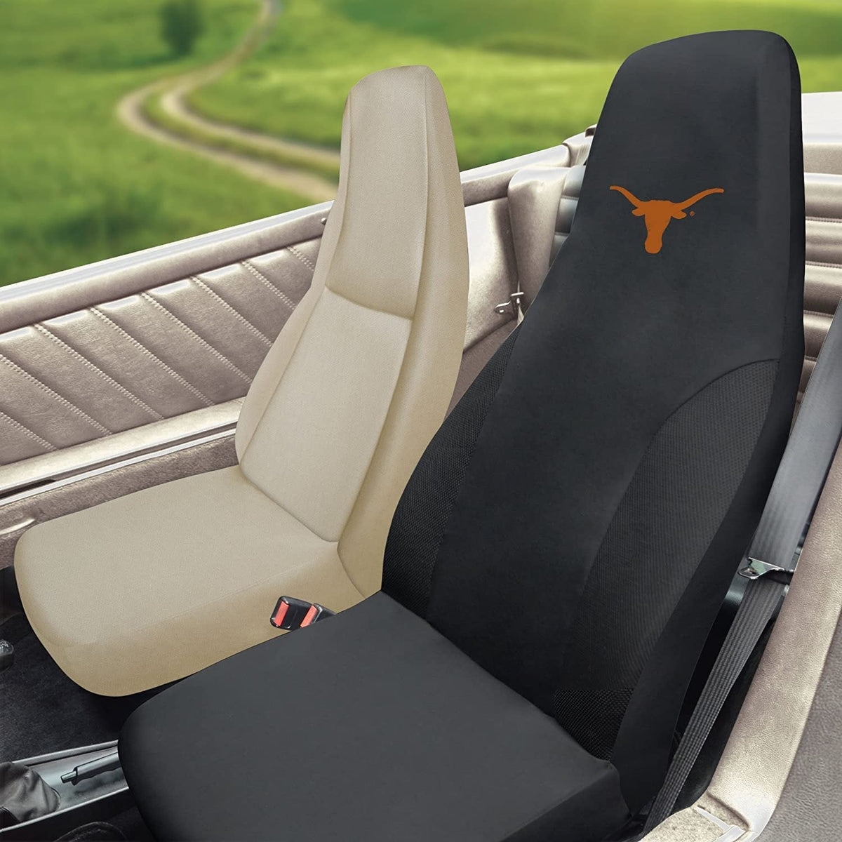 University of Texas Longhorns Premium Embroidered Black Auto Bucket Seat Cover, 48x20 Inch, Elastic