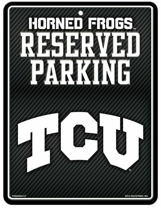 Texas Christian University Horned Frogs TCU Metal Parking Novelty Wall Sign 8.5 x 11 Inch Carbon Fiber Design