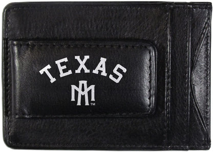 Texas A&M University Aggies Black Leather Wallet, Front Pocket Magnetic Money Clip, Printed Logo