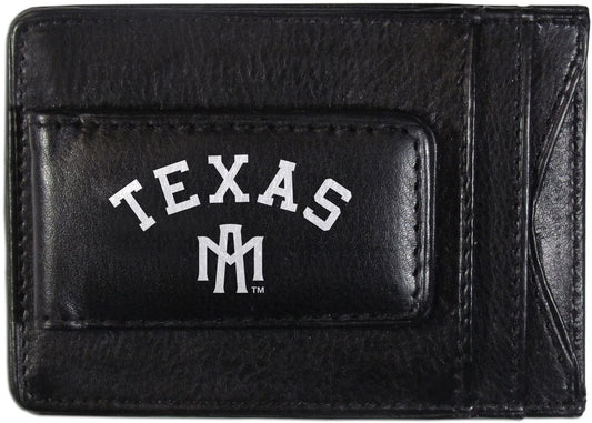 Texas A&M University Aggies Black Leather Wallet, Front Pocket Magnetic Money Clip, Printed Logo