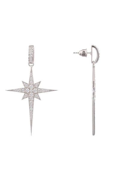 North Star Burst Large Drop Earrings – Sterling Silver & Sparkling Zircon