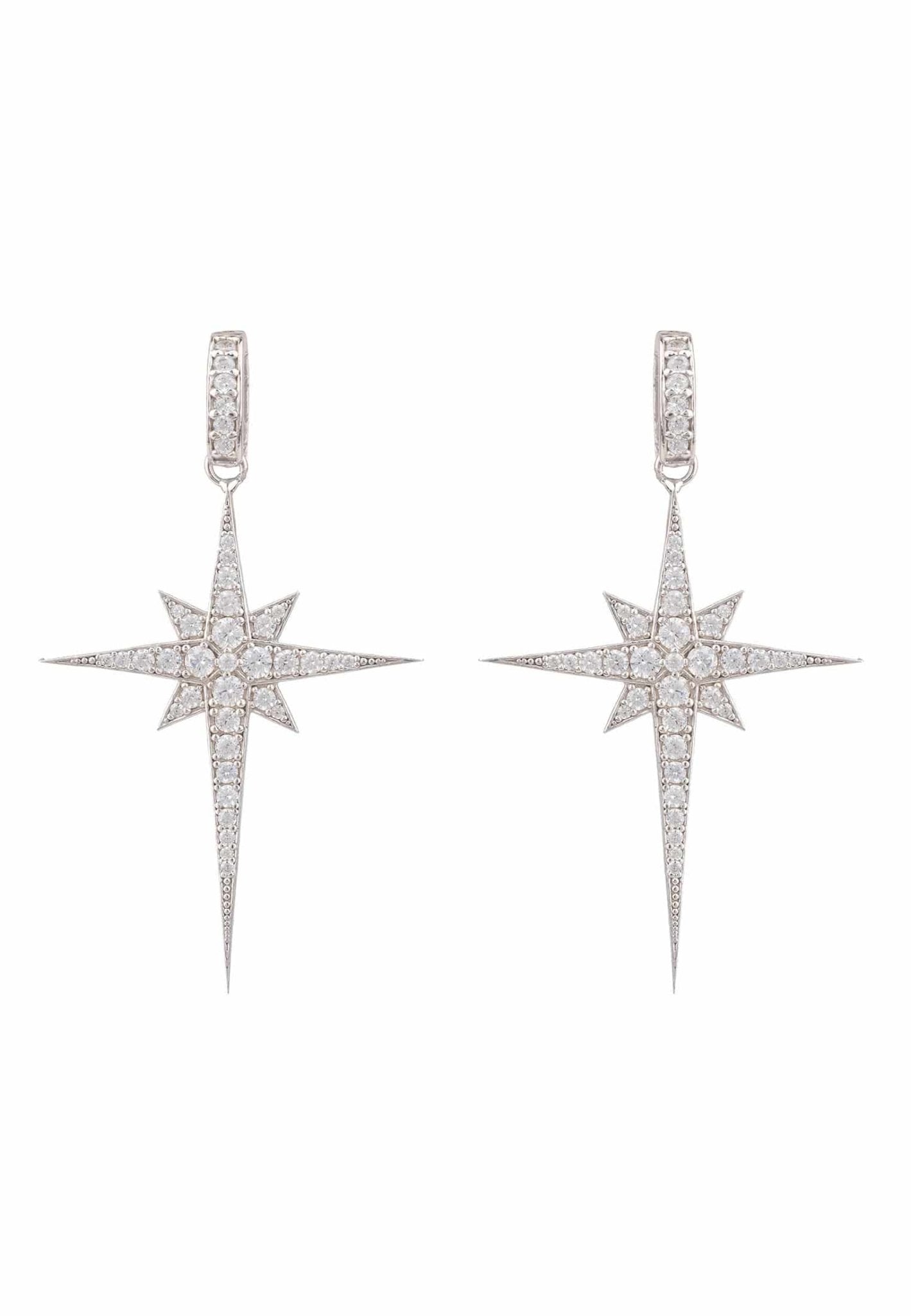 North Star Burst Large Drop Earrings – Sterling Silver & Sparkling Zircon