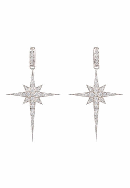 North Star Burst Large Drop Earrings – Sterling Silver & Sparkling Zircon