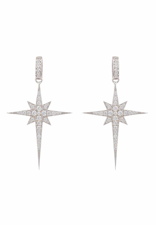 North Star Burst Large Drop Earrings – Sterling Silver & Sparkling Zircon
